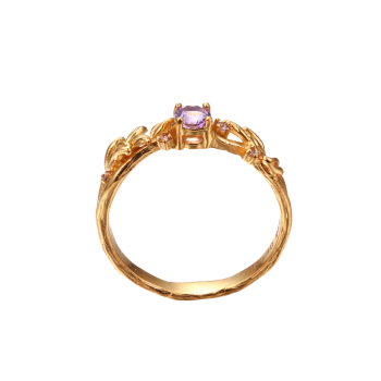 Ametyst Ring - Guldbelagt Bladgren